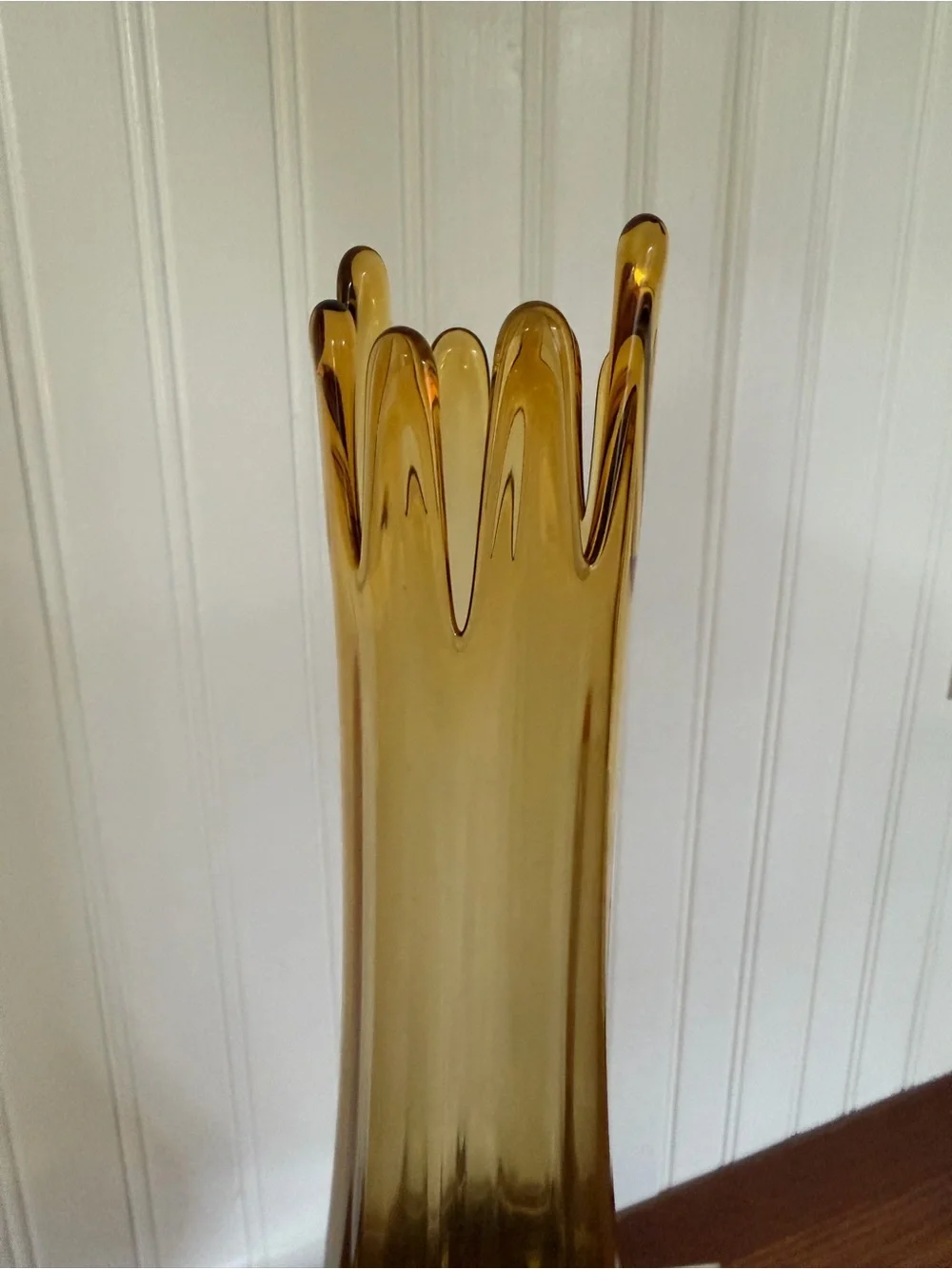 Handblown Amber Glass Bud Vase - Tall Sculpted Decorative Accent